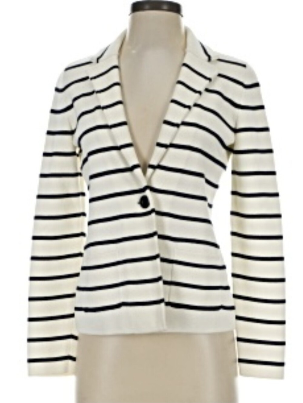 Talbots Cream and Black Striped Shawl Collar Cardigan